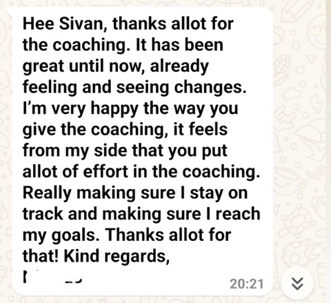 Client message: already feeling and seeing changes from the coaching