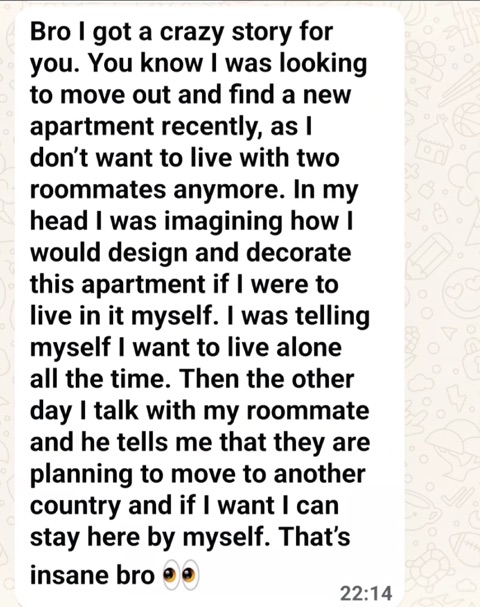 Client message: manifested dream apartment situation